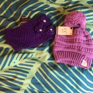 Kids winter stocking hat and knitted headband.